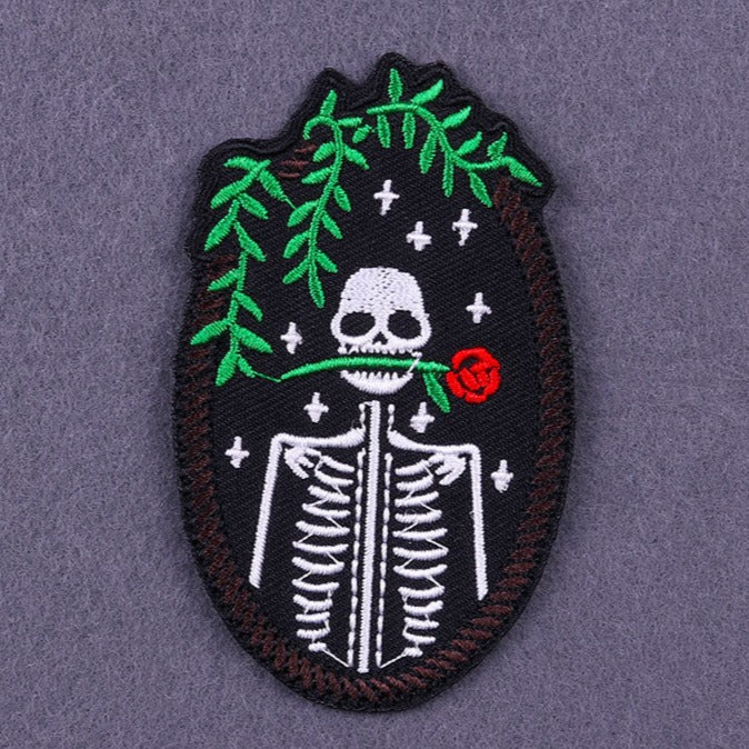 Skeleton 'Rose In Mouth' Embroidered Patch