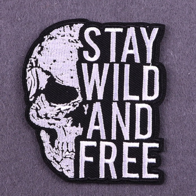 Stay Wild And Free 'Half Skull' Embroidered Patch