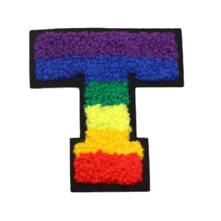 Rainbow Chenille 'Letter T' Embroidered Patch