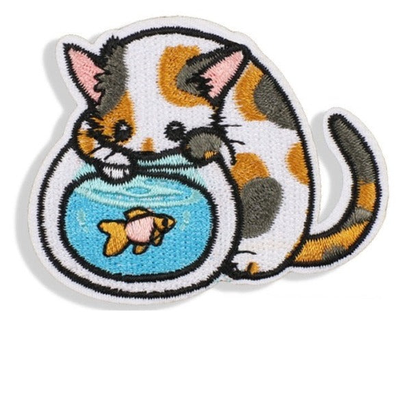 Cute Cat 'Playing with Fish | Aquarium' Embroidered Patch