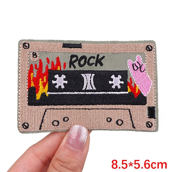 Cassette Tape 'Rock' Embroidered Patch