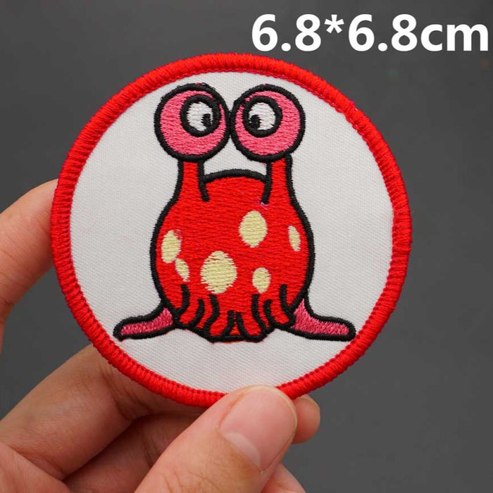 Red Alien Snail 'Round' Embroidered Patch
