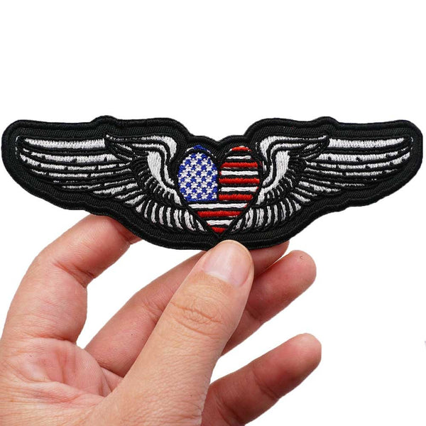 Pilot Wings 'Heart Shaped American Flag' Embroidered Patch