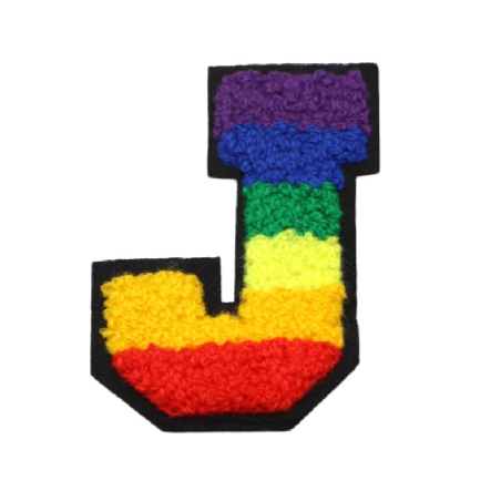 Rainbow Chenille 'Letter J' Embroidered Patch