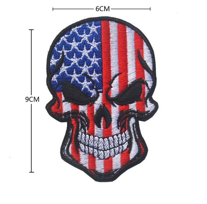 American Flag Skull Embroidered Velcro Patch