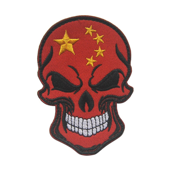 China Skull Flag Embroidered Velcro Patch