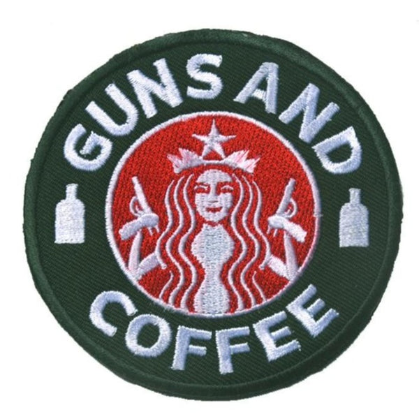 'Guns and Coffee | Canteen Bottle' Embroidered Velcro Patch