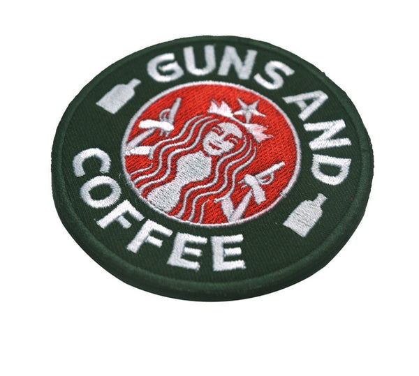 'Guns and Coffee | Canteen Bottle' Embroidered Velcro Patch