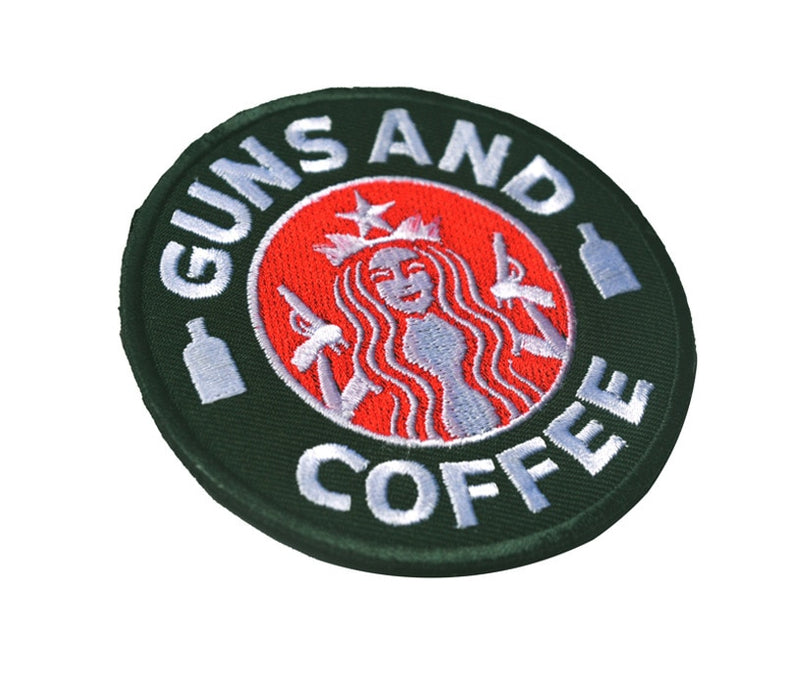 'Guns and Coffee | Canteen Bottle' Embroidered Velcro Patch