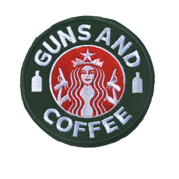 'Guns and Coffee | Canteen Bottle' Embroidered Velcro Patch