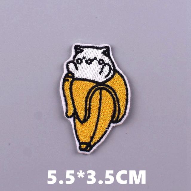 Cute 'Banana x Happy Cat' Embroidered Patch