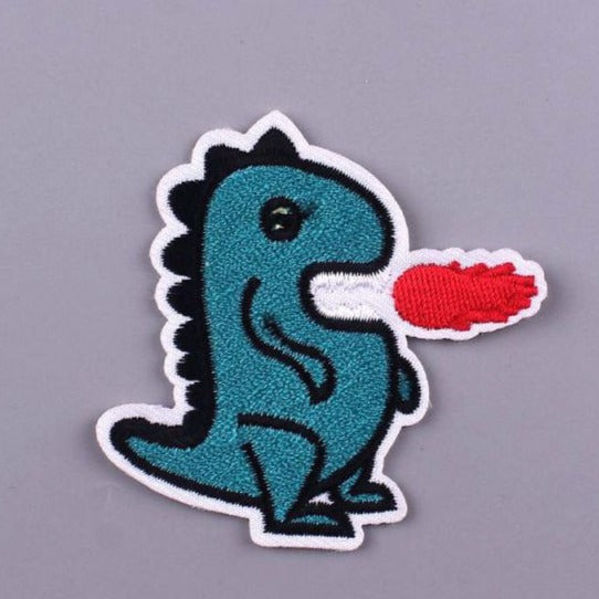 Cute 'Green Dinosaur | Breathing Fire' Embroidered Patch