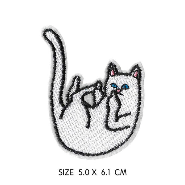 Cute White Cat Falling Embroidered Patch