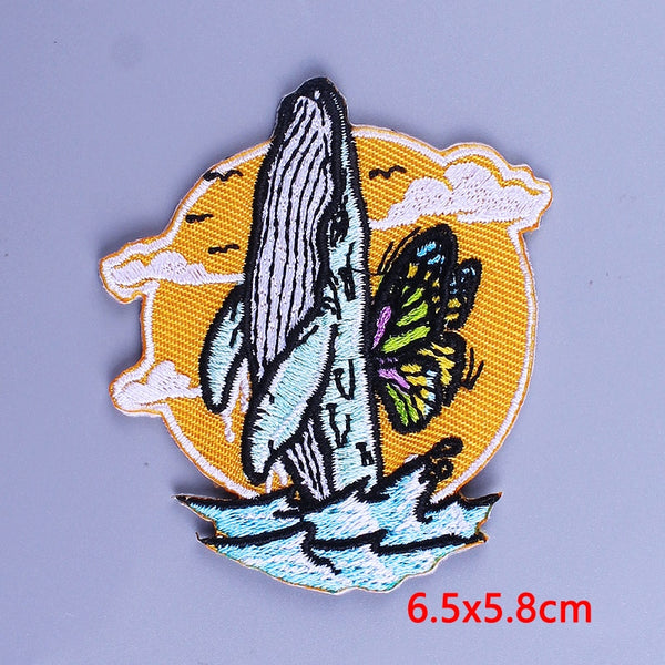 Humpback Whale & Butterfly Embroidered Patch