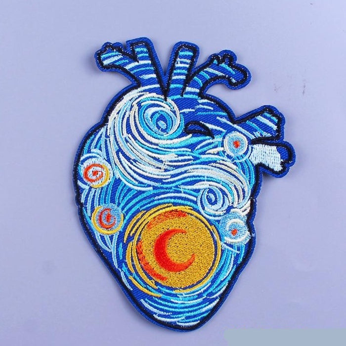 Anatomical Human Heart 'Painted' Embroidered Patch