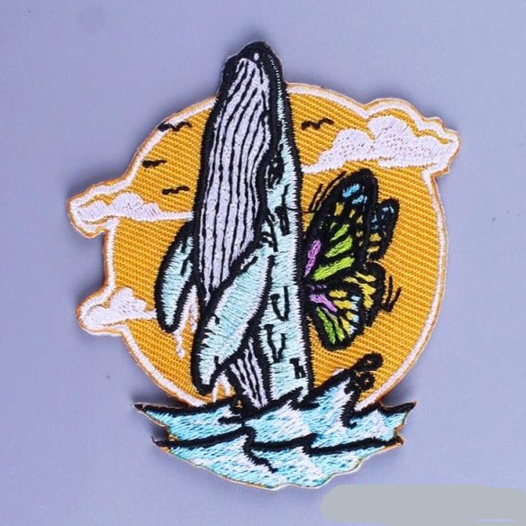 Humpback Whale & Butterfly Embroidered Patch