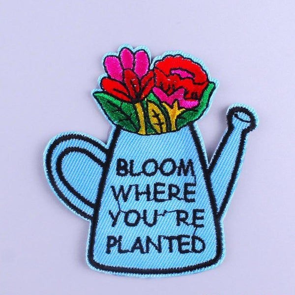 Watering Pot 'Bloom Where You're Planted' Embroidered Patch