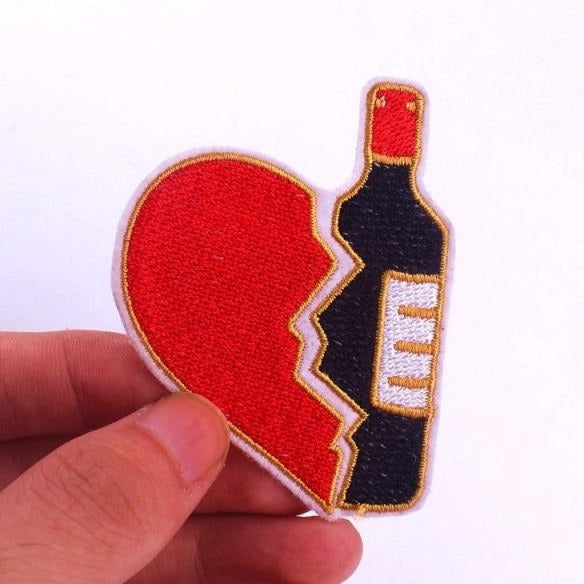 Broken Heart & Wine Bottle Embroidered Patch