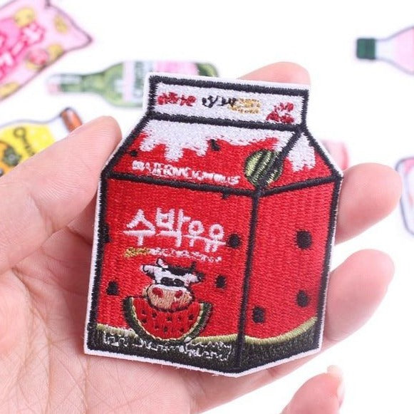 Korean Watermelon Milk Embroidered Patch
