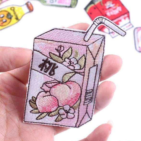 Cute Peach Juice Box Embroidered Patch