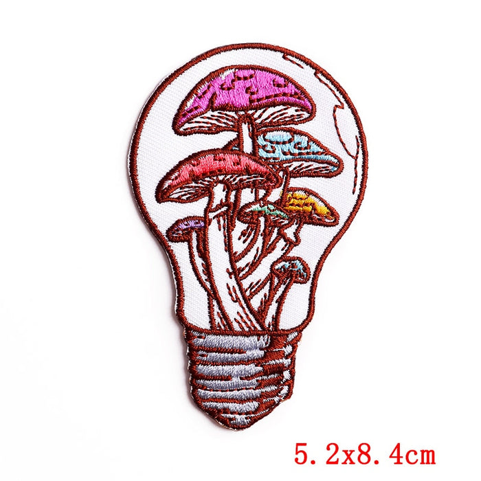Colored Mushrooms 'Light Bulb' Embroidered Patch