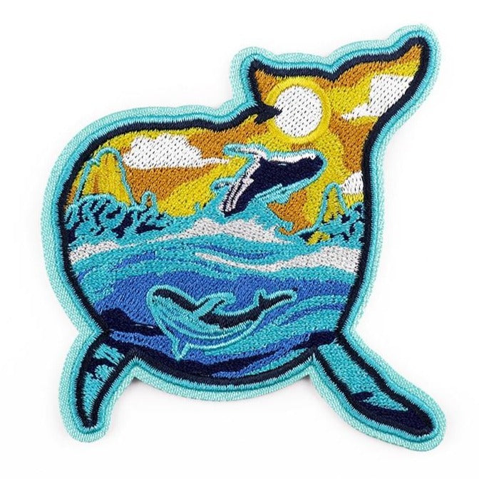 Travel 'Ocean & Mountain | Whale Shaped' Embroidered Patch