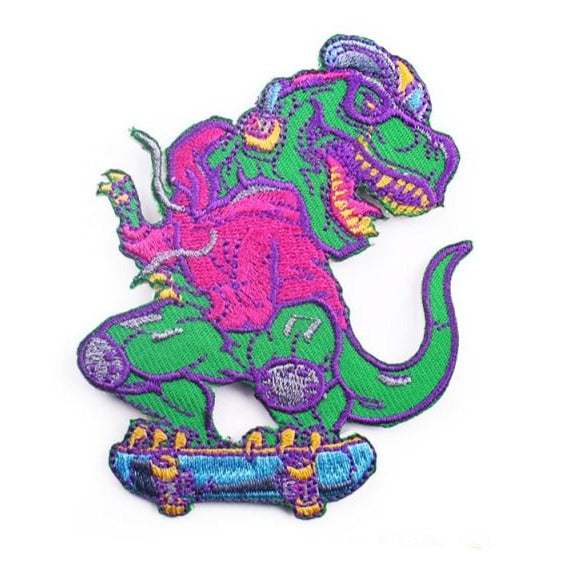 Cool T-Rex Skateboarding Embroidered Patch