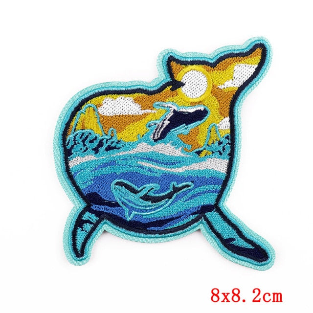 Travel 'Ocean & Mountain | Whale Shaped' Embroidered Patch