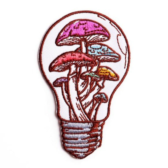 Colored Mushrooms 'Light Bulb' Embroidered Patch