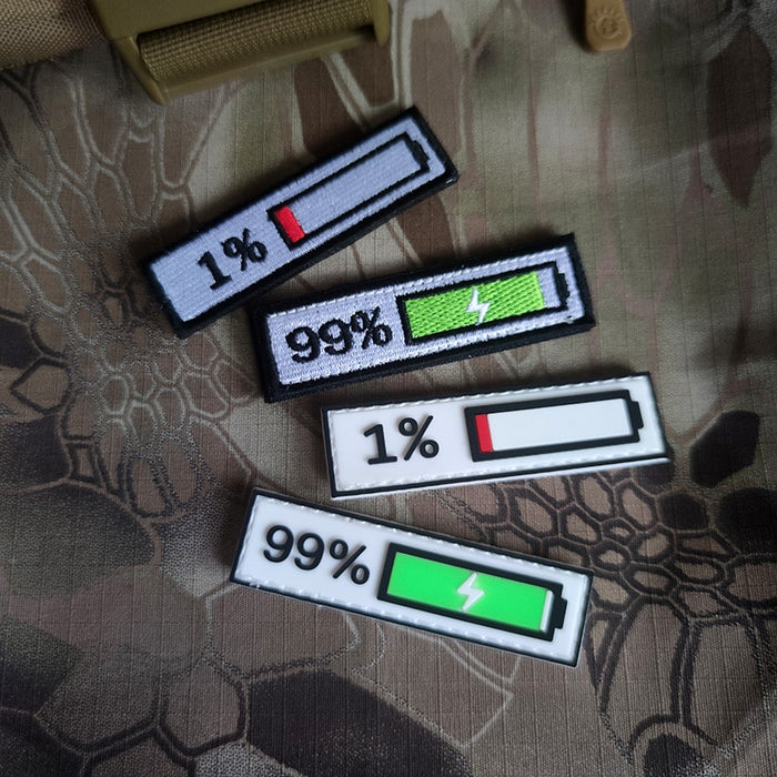 Cute Battery Display 'Remaining 1%' PVC Rubber Velcro Patch