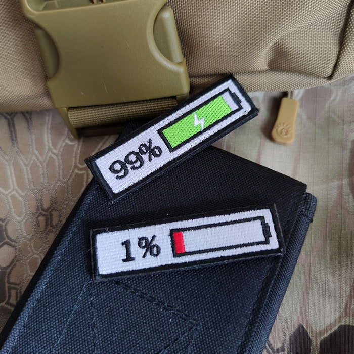 Cute Battery Display Remaining 1% Embroidered Velcro Patch