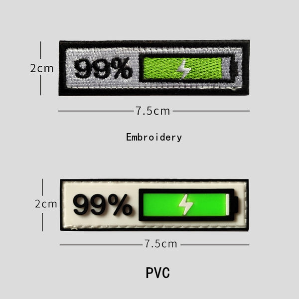 Cute Battery Display 'Remaining 1%' PVC Rubber Velcro Patch