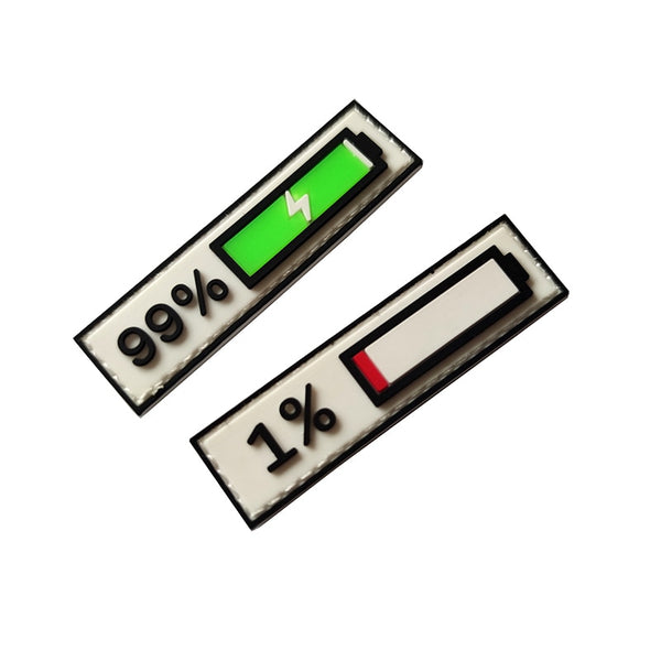 Cute Battery Display 'Remaining 1%' PVC Rubber Velcro Patch