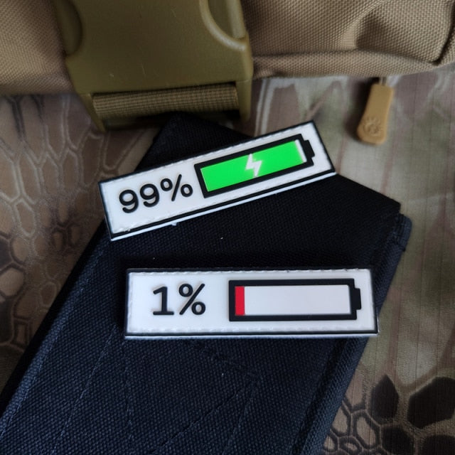 Cute Battery Display 'Remaining 1%' PVC Rubber Velcro Patch