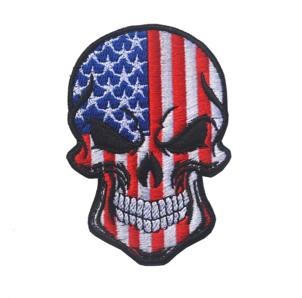 American Flag Skull Embroidered Velcro Patch