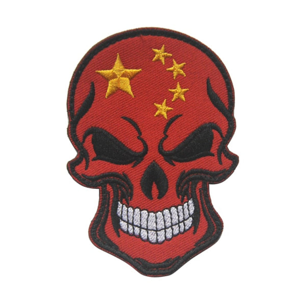 China Skull Flag Embroidered Velcro Patch