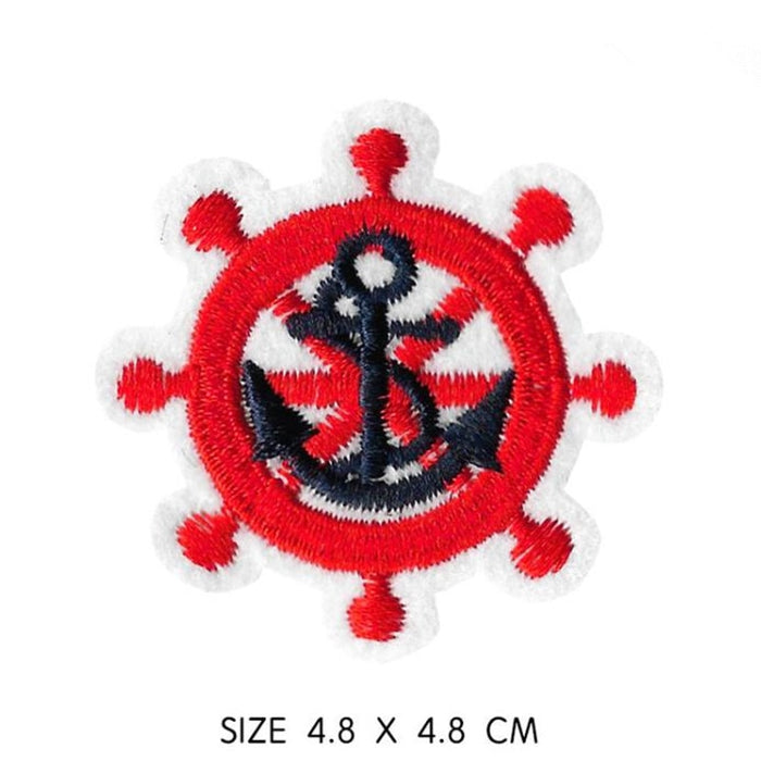 Anchor And Red Ship Wheel Embroidered Patch
