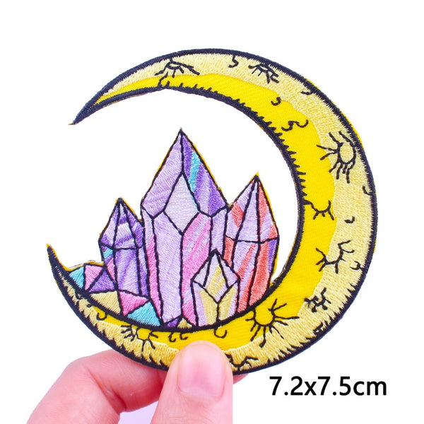 Crescent Moon Crystals Embroidered Patch