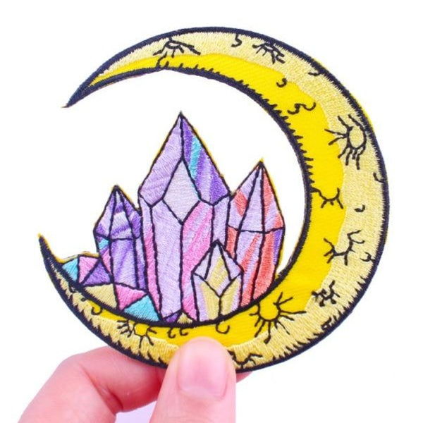 Crescent Moon Crystals Embroidered Patch