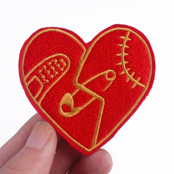 Pinned Red Heart Embroidered Patch
