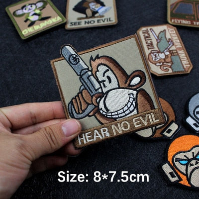 Monkey Tactical 'Hear No Evil | Gun' Embroidered Velcro Patch