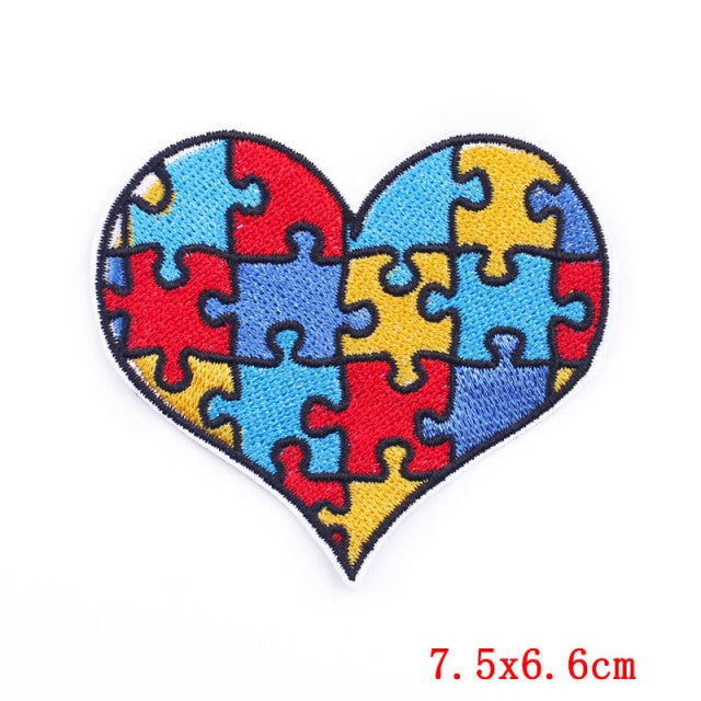 Autism Awareness Heart Embroidered Patch