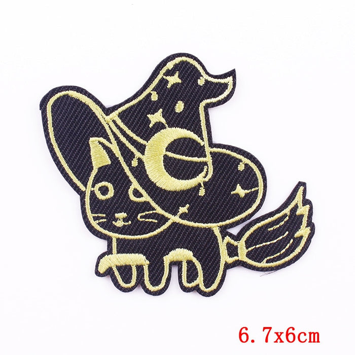 Cute Witch Cat 'Black and Gold' Embroidered Patch