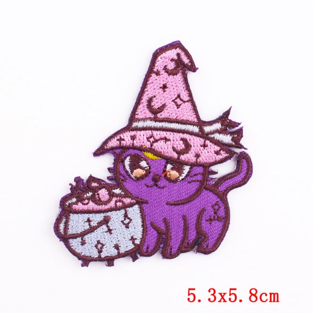 Cute Witch Cat 'Cauldron' Embroidered Patch