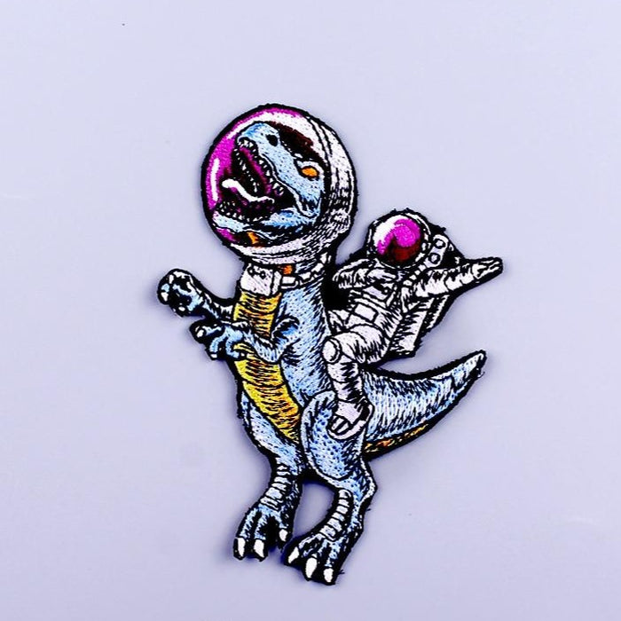 Man & T-Rex in Space Embroidered Patch