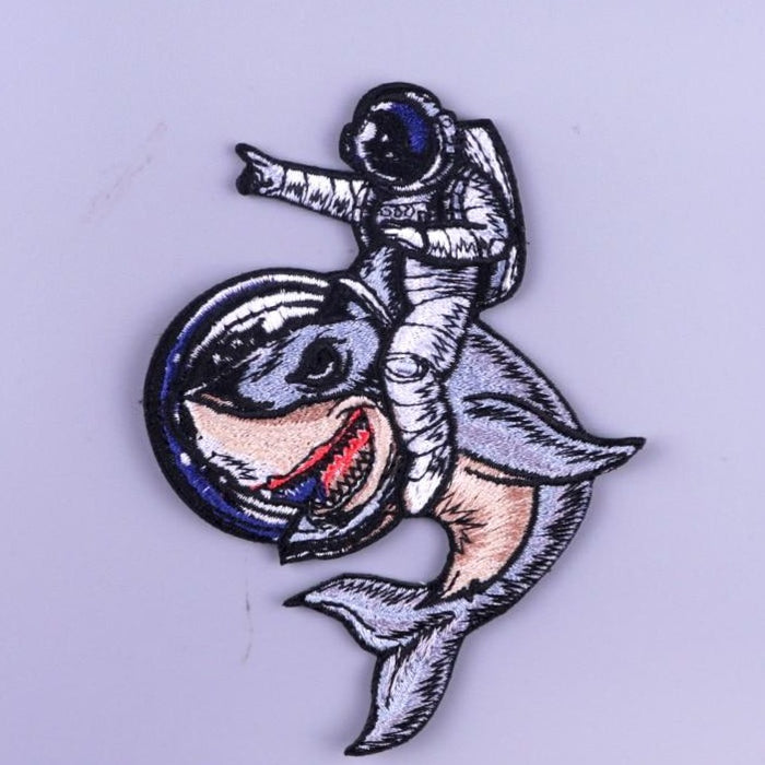 Man & Mosasaurus in Space Embroidered Patch