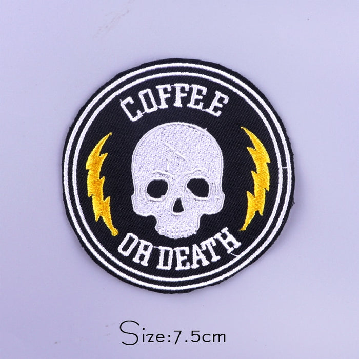 Skull 'Coffee Or Death' Embroidered Patch