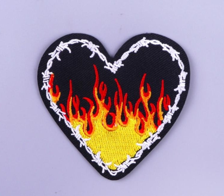 Cool 'Wired Heart On Fire' Embroidered Patch
