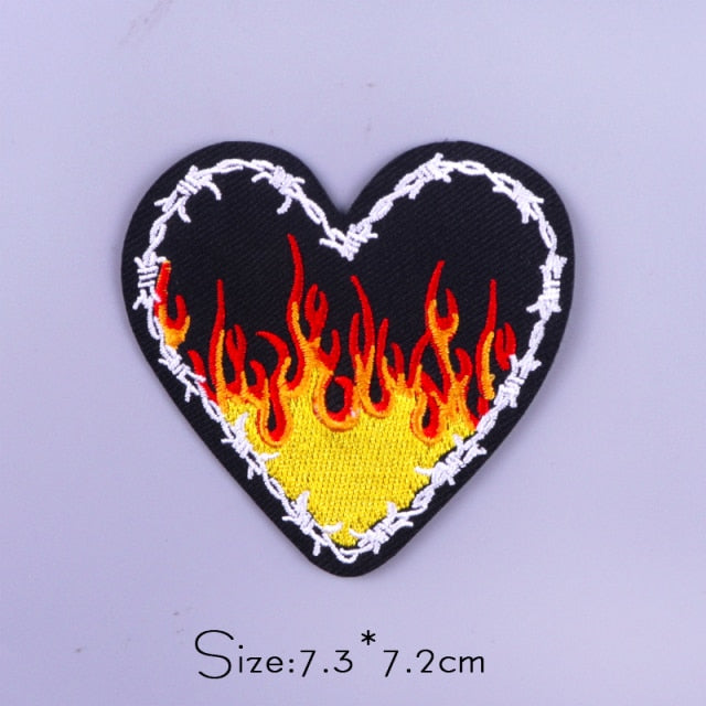 Cool 'Wired Heart On Fire' Embroidered Patch