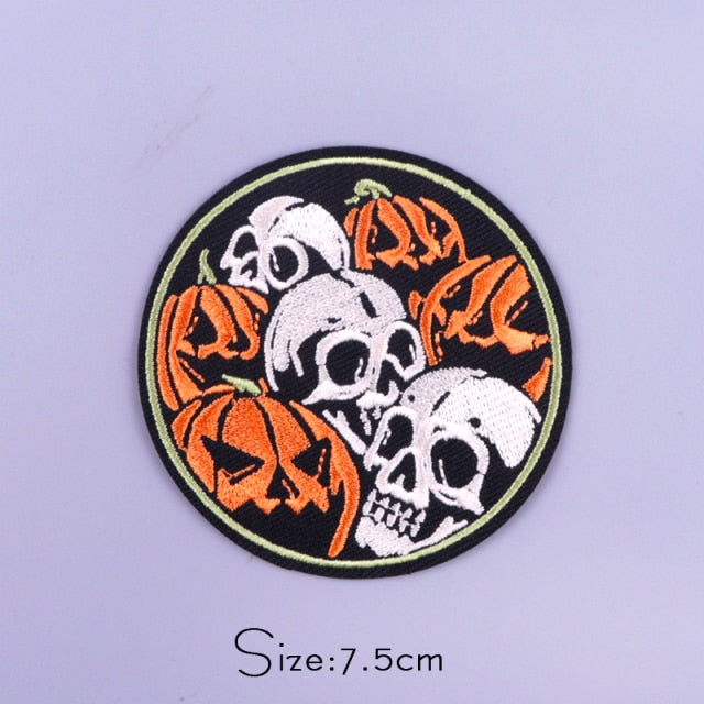 Halloween 'Creepy Skulls and Pumpkins' Embroidered Patch